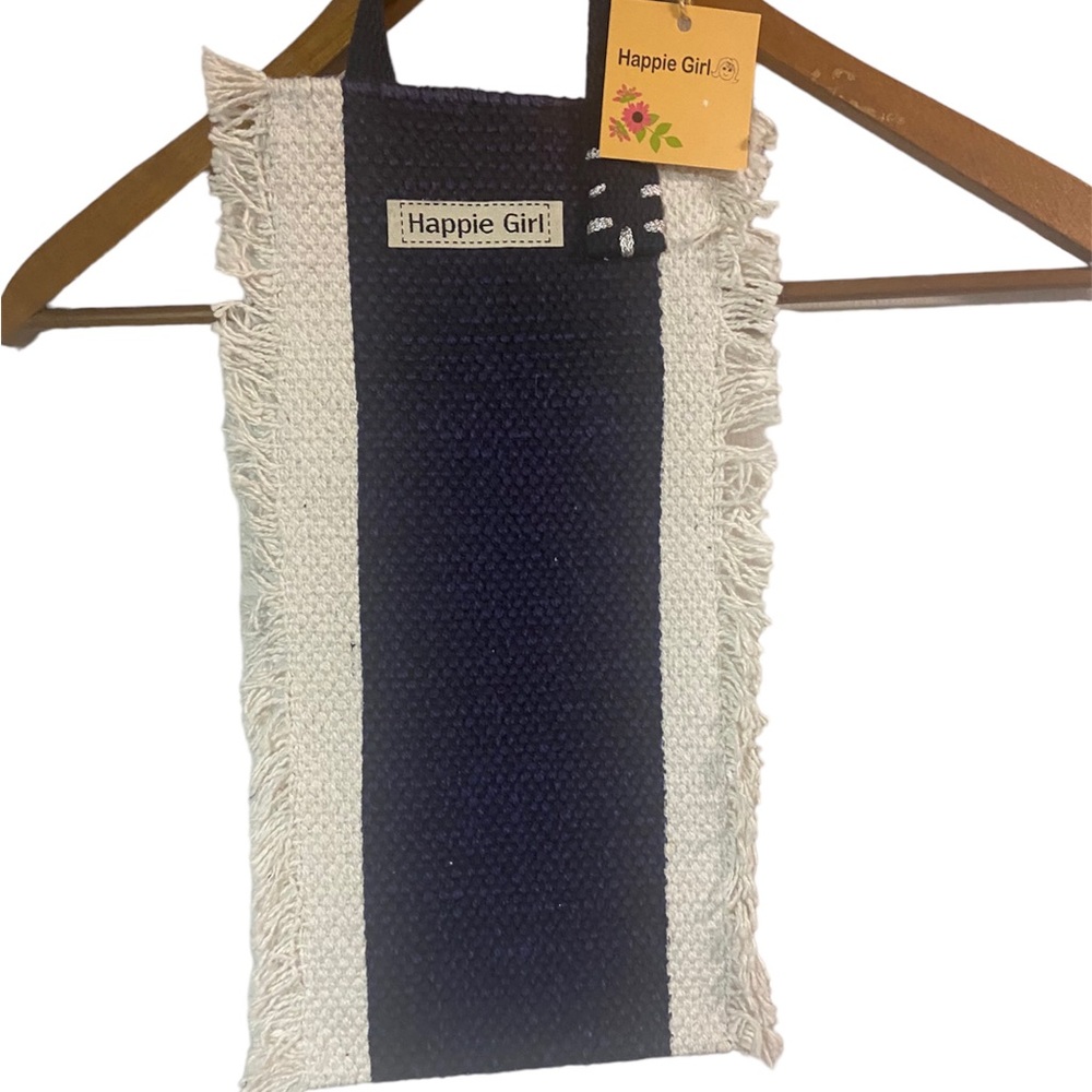 Happie Girl hand sewn carpet wine bottle gift travel bag nwot cream and navy